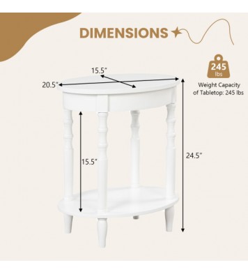 2-Tier Oval Side Table with Storage Shelf and Solid Wood Legs-Espresso