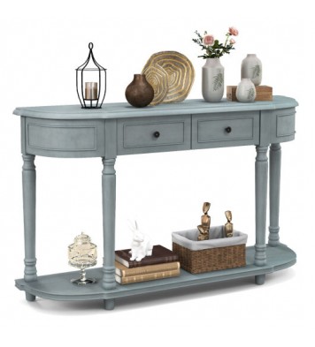 52" Retro Console Table with 2 Drawers and Open Shelf Entryway Sofa Table-Blue