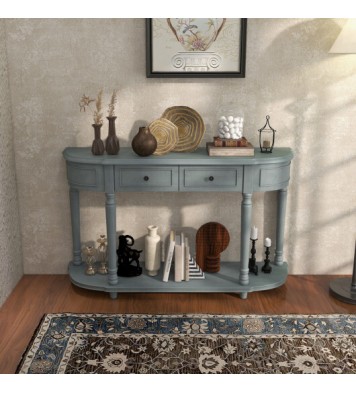 52" Retro Console Table with 2 Drawers and Open Shelf Entryway Sofa Table-Blue