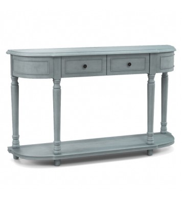 52" Retro Console Table with 2 Drawers and Open Shelf Entryway Sofa Table-Blue