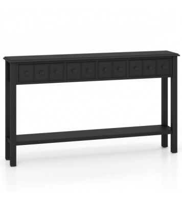 60 Inch Long Sofa Table with 4 Drawers and Open Shelf for Living Room-Espresso