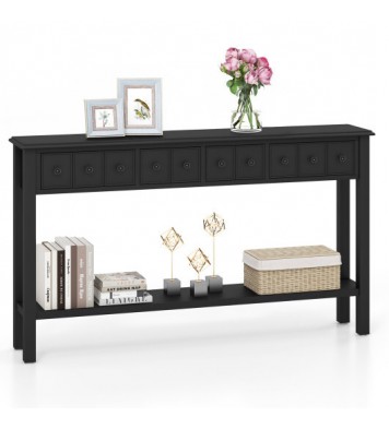 60 Inch Long Sofa Table with 4 Drawers and Open Shelf for Living Room-Espresso