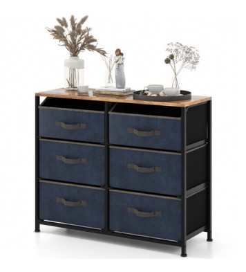 6-Drawer Dresser with Metal Frame and Anti-toppling Devices-Rustic Brown