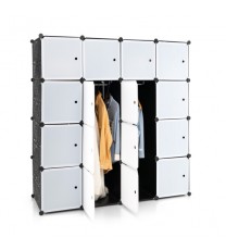 16-Cube Storage Organizer with 16 Doors and 2 Hanging Rods-Black