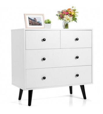 4 Drawers Dresser Chest of Drawers Free Standing Sideboard Cabinet-White