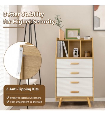 4-Drawer Dresser with 2 Anti-Tipping Kits for Bedroom-Natural