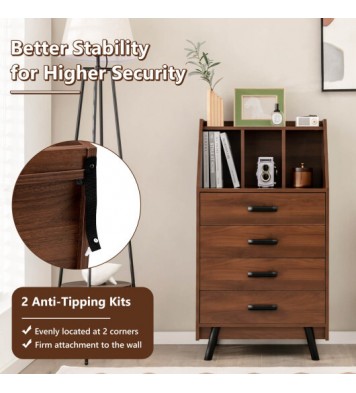 4-Drawer Dresser with 2 Anti-Tipping Kits for Bedroom-Natural