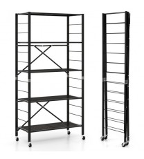 5-Tier Adjustable Shelves with Wheels for Garage Kitchen Balcony