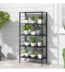 5-Tier Adjustable Shelves with Wheels for Garage Kitchen Balcony