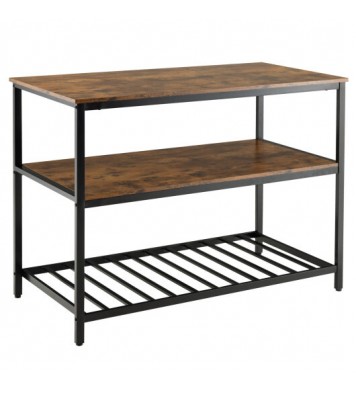 3 Shelves Kitchen Island Industrial Prep Table with Bottom Wine Rack-Rustic Brown