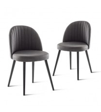 Set of 2 Modern Mid-back Armless Dining Chairs with Wood Legs-Gray