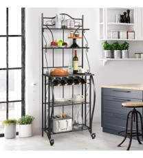 5-Tier Metal Kitchen Baker's Rack with 5 Wine Bottles Rack