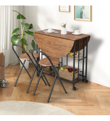 3 Pieces Folding Dining Table and Chair Set-Rustic Brown