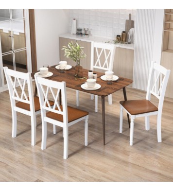 Set of 4 Wooden Farmhouse Kitchen Chairs with Rubber Wood Seat