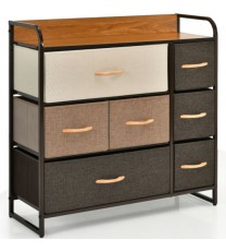 7 Drawer Tower Steel Frame and Wooden Top Dresser Storage Chest for Bedroom