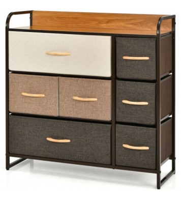 7 Drawer Tower Steel Frame and Wooden Top Dresser Storage Chest for Bedroom