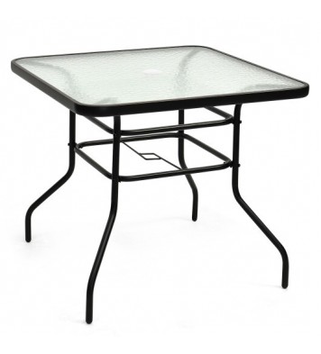 32 Inch Patio Tempered Glass Steel Frame Square Table