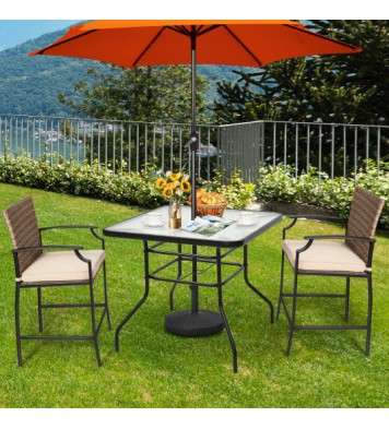 32 Inch Patio Tempered Glass Steel Frame Square Table