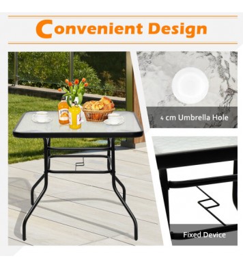 32 Inch Patio Tempered Glass Steel Frame Square Table