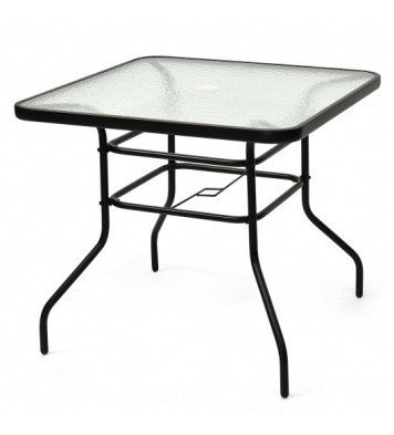 32 Inch Patio Tempered Glass Steel Frame Square Table