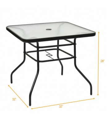 32 Inch Patio Tempered Glass Steel Frame Square Table