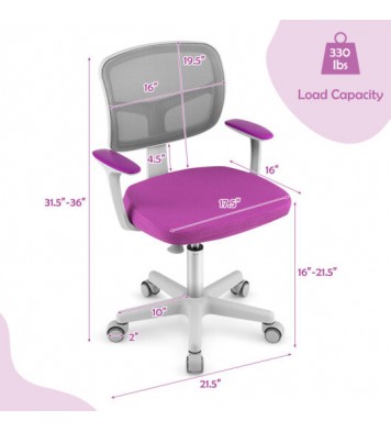 Adjustable Desk Chair with Auto Brake Casters for Kids-Purple