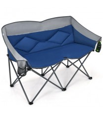 Folding Camping Chair with Bags and Padded Backrest-Blue