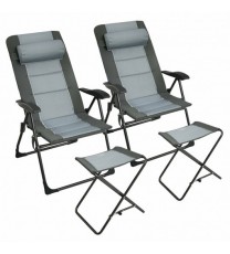 Set of 2 Patiojoy Patio Folding Dining Chair with Ottoman Set Recliner Adjustable-Gray