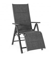 Aluminum Frame Adjustable Outdoor Foldable Reclining Padded Chair-Gray