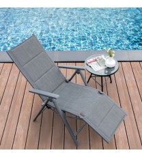 Aluminum Frame Adjustable Outdoor Foldable Reclining Padded Chair-Gray