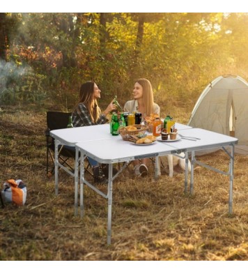 Set of 2 Folding Picnic Utility Table with Carrying Handle-White