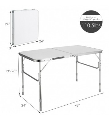 Set of 2 Folding Picnic Utility Table with Carrying Handle-White