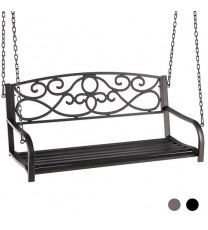 Outdoor 2-Person Metal Porch Swing Chair with Chains-Brown