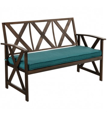 Outdoor Garden Bench with Detachable Sponge-Padded Cushion-Brown