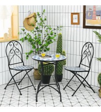 2 Pieces Patio Folding Mosaic Bistro Chairs with Blue Floral Pattern