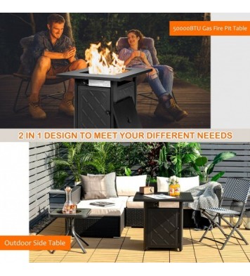 28 Inch Propane 50 000 BTU Patio Square Gas Fireplace with Lava Rock-Black