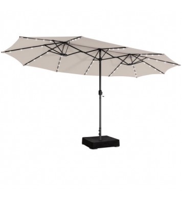 15 Feet Double-Sided Patio Umbrella with 48 LED Lights-Beige