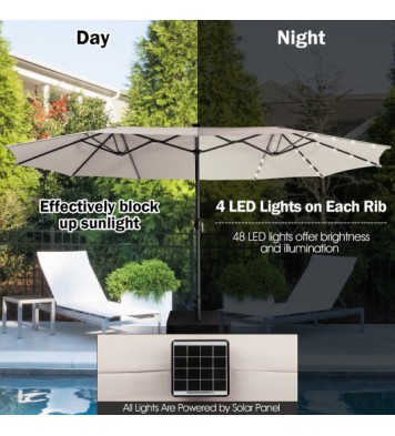 15 Feet Double-Sided Patio Umbrella with 48 LED Lights-Beige