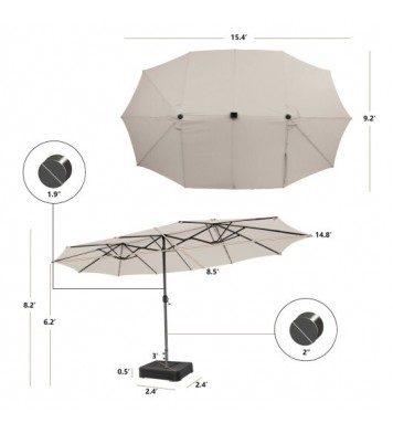 15 Feet Double-Sided Patio Umbrella with 48 LED Lights-Beige