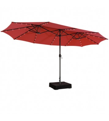 15 Feet Double-Sided Patio Umbrella with 48 LED Lights-Beige