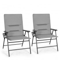 2 Pieces Patio Padded Folding Portable Chair Camping Dining Outdoor-Gray