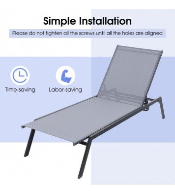 Outdoor Adjustable Chaise Lounge Chair with Lay Flat Position and Quick-Drying Fabric