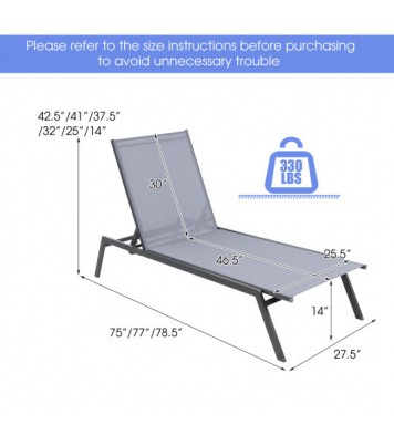 Outdoor Adjustable Chaise Lounge Chair with Lay Flat Position and Quick-Drying Fabric