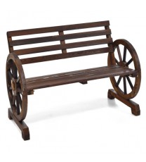 2-Person Outdoor Wooden Wagon Wheel Garden Bench-Brown