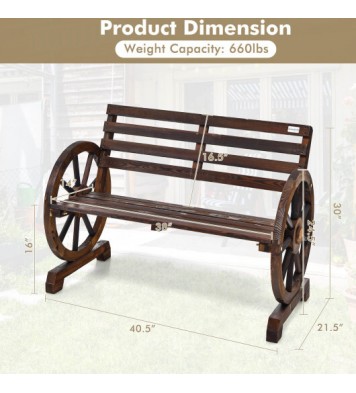 2-Person Outdoor Wooden Wagon Wheel Garden Bench-Brown