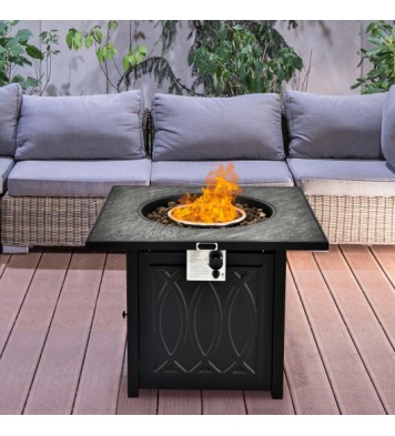 32 Inch Propane Fire Pit Table Square Tabletop with Lava Rocks Cover 50000 BTU-Black