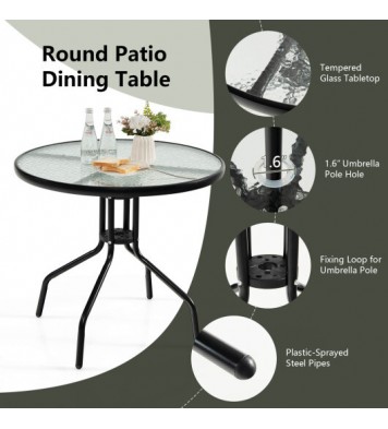 6 Pieces Patio Dining Set Folding Chairs Glass Table Tilt Umbrella for Garden-Gray