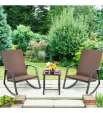 3 Pieces Patio Rattan Rocking Furniture Set-Brown