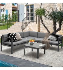 3 Pieces Aluminum Patio Furniture Set with 6-Level Adjustable Backrest-Gray