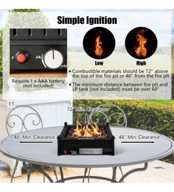 16.5 Inch Tabletop Propane Fire Pit with Simple Ignition System-Black